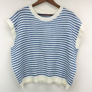 Knit Mix size Medium Women’s Blue White Striped Cap Sleeve Sweater NWT